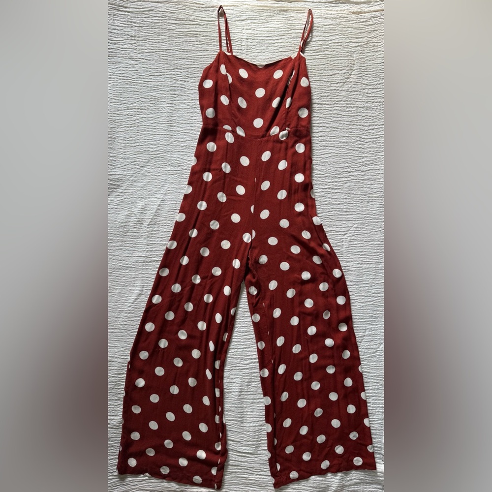 Zara Burnt Orange and White Polka Dot Jumpsuit